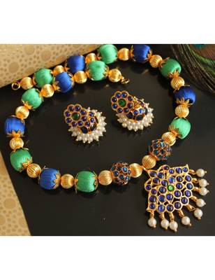 Beautiful Green Blue Designer Necklace Set  1