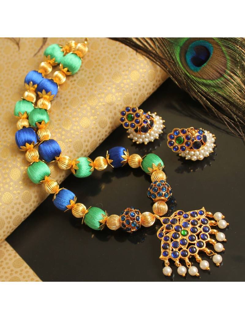 Beautiful Green Blue Designer Necklace Set 