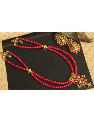 Beautiful Red Green Palakka Designer Necklace Set Dj18990 1