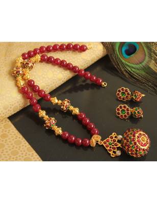 Beautiful Kemp Green Designer Temple Necklace Set  1