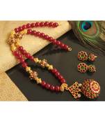 Beautiful Kemp Green Designer Temple Necklace Set 