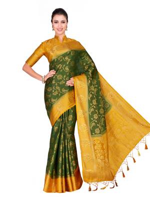 Green Woven Art Silk Saree With Blouse 2