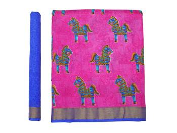 Pink Printed Raw Silk Saree With Blouse 8