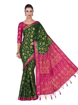 Green Woven Art Silk Saree With Blouse 2