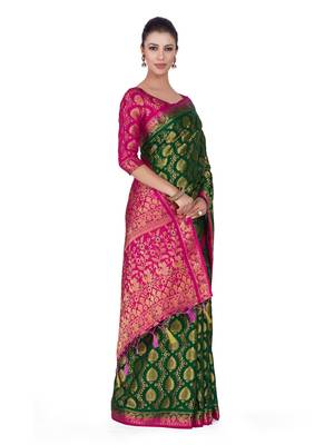 Green Woven Art Silk Saree With Blouse 3