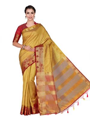 Brown Woven Tussar Silk Saree With Blouse 2