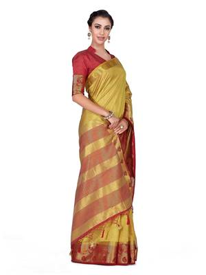 Brown Woven Tussar Silk Saree With Blouse 3