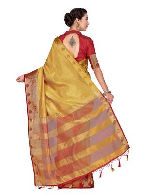 Brown Woven Tussar Silk Saree With Blouse 4