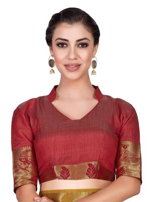 Brown Woven Tussar Silk Saree With Blouse 5