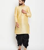 Gold Plain Raw Silk Men Kurtas