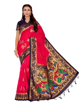 Red Woven Art Silk Saree With Blouse 2