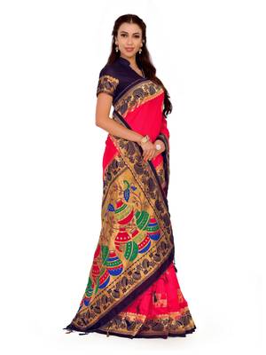 Red Woven Art Silk Saree With Blouse 3