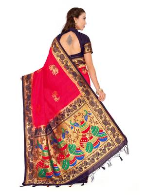 Red Woven Art Silk Saree With Blouse 4