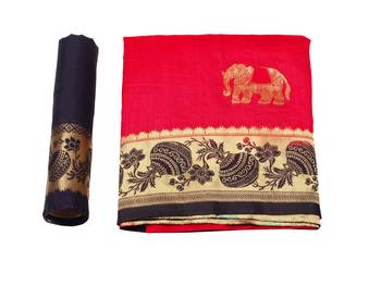 Red Woven Art Silk Saree With Blouse 8