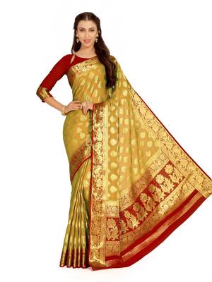 Brown Woven Chiffon Saree With Blouse 2