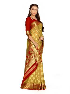 Brown Woven Chiffon Saree With Blouse 3