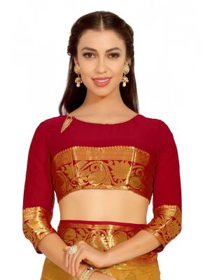 Brown Woven Chiffon Saree With Blouse 5