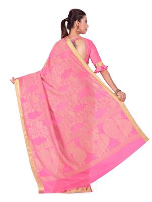 Pink Woven Chiffon Saree With Blouse 4