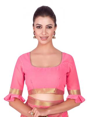Pink Woven Chiffon Saree With Blouse 5