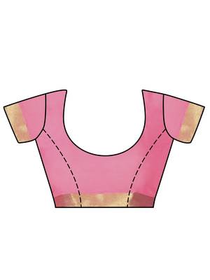 Pink Woven Chiffon Saree With Blouse 6