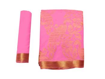 Pink Woven Chiffon Saree With Blouse 8