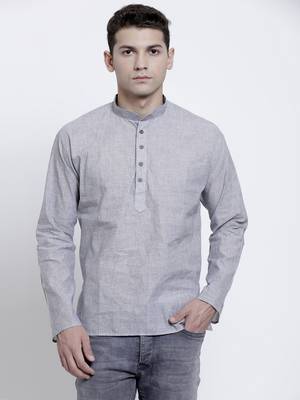 Grey plain cotton men-kurtas 1