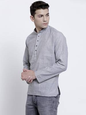 Grey plain cotton men-kurtas 4