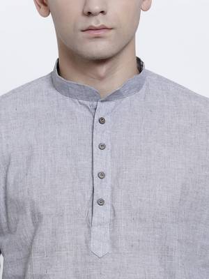 Grey plain cotton men-kurtas 5