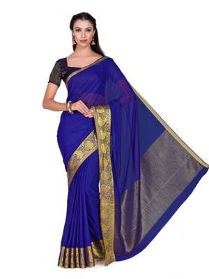 Blue woven chiffon saree with blouse 2