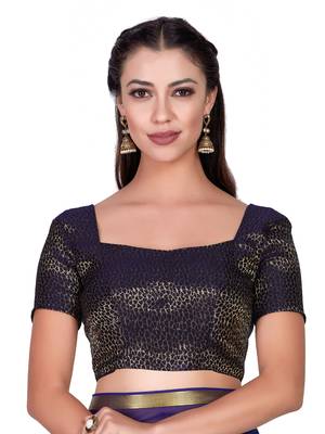 Blue woven chiffon saree with blouse 5