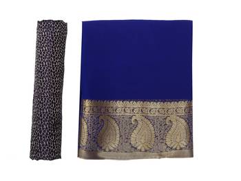 Blue woven chiffon saree with blouse 8