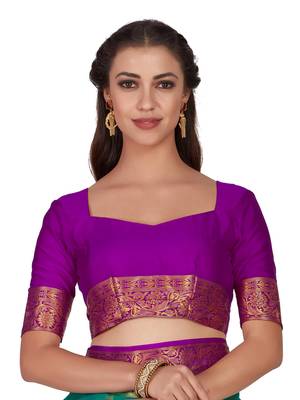 Blue woven crepe saree with blouse 5