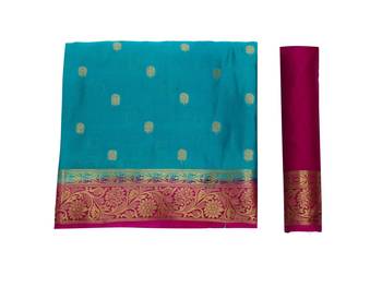 Blue woven crepe saree with blouse 7
