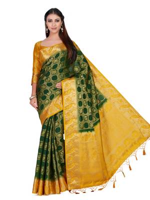 Green Woven Art Silk Saree With Blouse 2