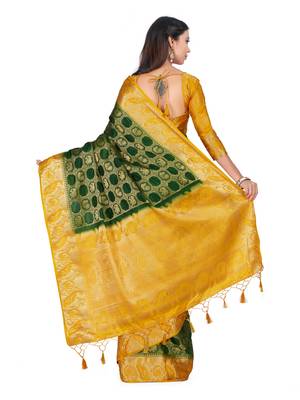 Green Woven Art Silk Saree With Blouse 4