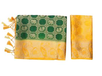 Green Woven Art Silk Saree With Blouse 8