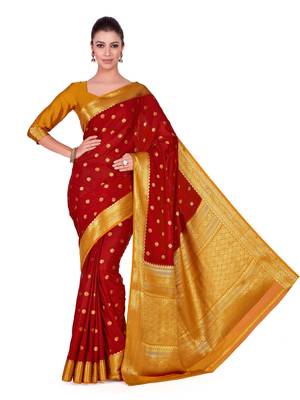 Red Woven Crepe Saree With Blouse 2