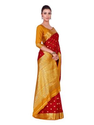 Red Woven Crepe Saree With Blouse 3