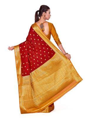 Red Woven Crepe Saree With Blouse 4