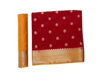 Red Woven Crepe Saree With Blouse 8