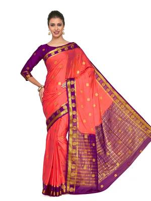Orange Woven Crepe Saree With Blouse 2