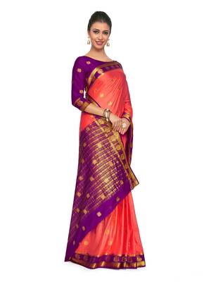 Orange Woven Crepe Saree With Blouse 3