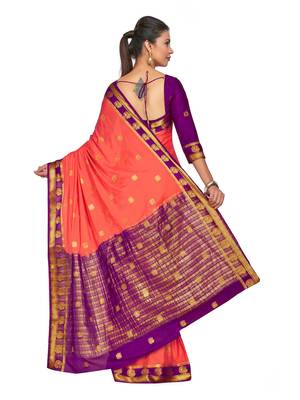 Orange Woven Crepe Saree With Blouse 4