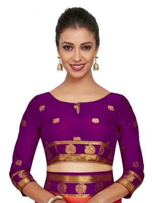 Orange Woven Crepe Saree With Blouse 5