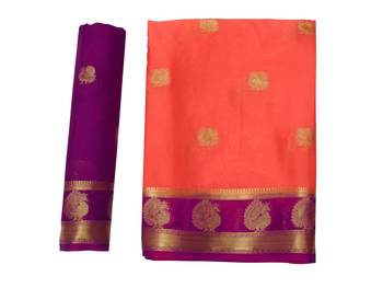 Orange Woven Crepe Saree With Blouse 8