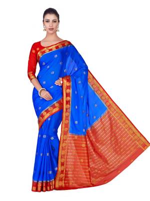 Blue Woven Crepe Saree With Blouse 2