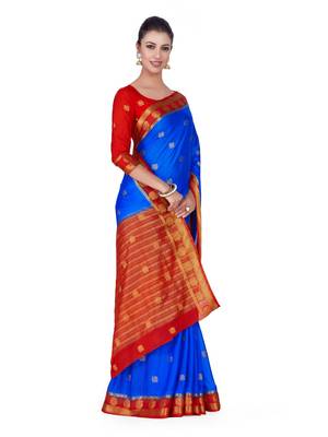 Blue Woven Crepe Saree With Blouse 3