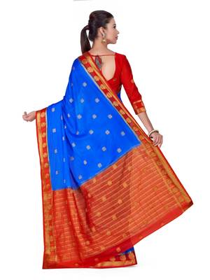 Blue Woven Crepe Saree With Blouse 4