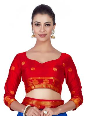 Blue Woven Crepe Saree With Blouse 5
