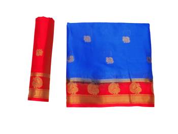 Blue Woven Crepe Saree With Blouse 8